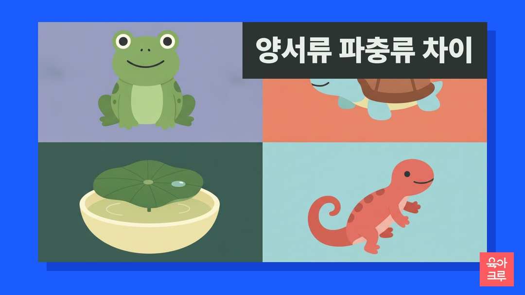 양서류 파충류 차이 일러스트, 개구리 인형과 거북 인형, 연잎