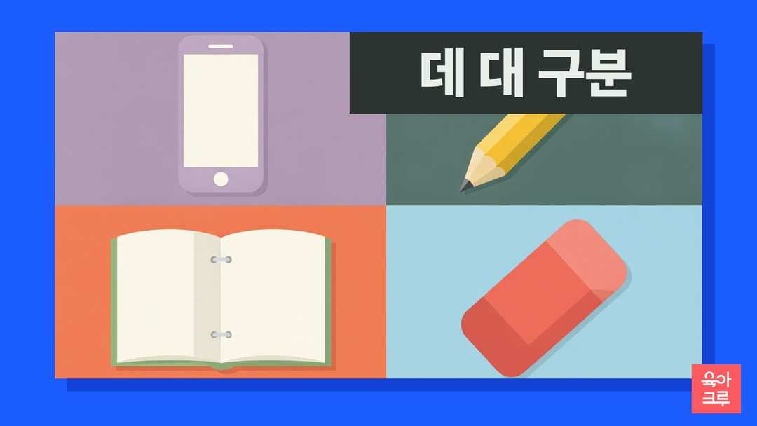 데 대 구분 일러스트, 스마트폰 모양 장난감과 연필, 공책
