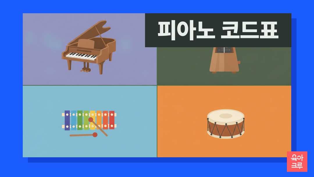 피아노, 메트로놈, 실로폰, 북이 네 칸에 그려진 일러스트