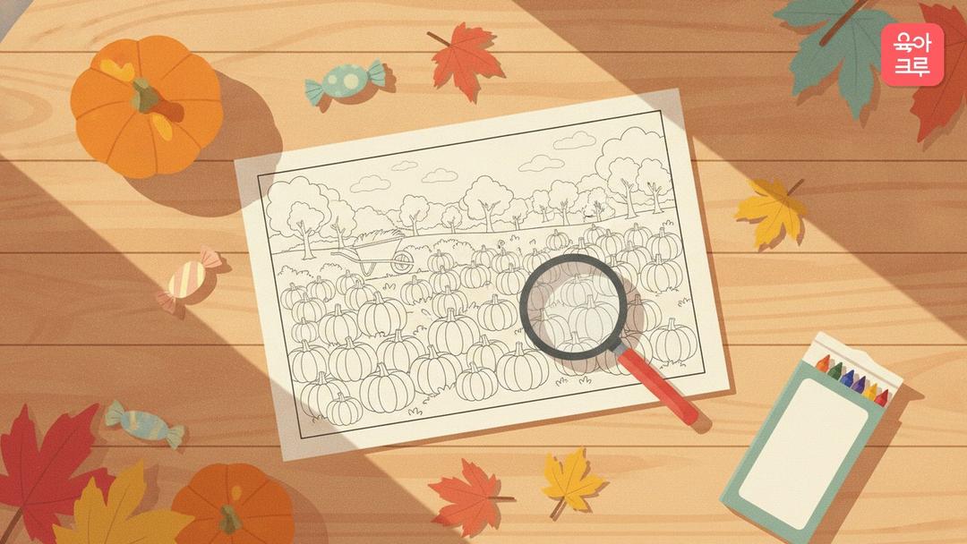 할로윈 숨은그림찾기 도안 pdf 무료, 호박 밭 가을 축제 쉬움부터 아주 어려움까지 7장 정답 포함