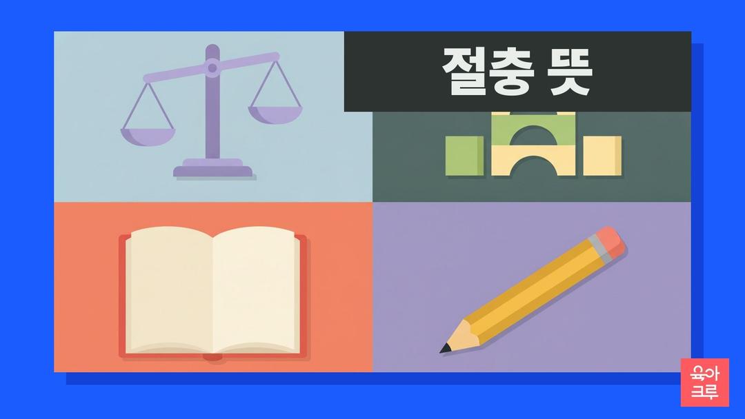 절충 뜻, 서로 다른 의견을 알맞게 조절함, 절충안·절충하다 예문