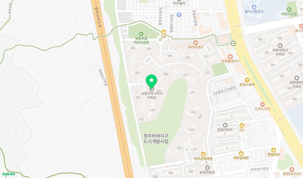 서청주파크자이어린이집 위치 지도