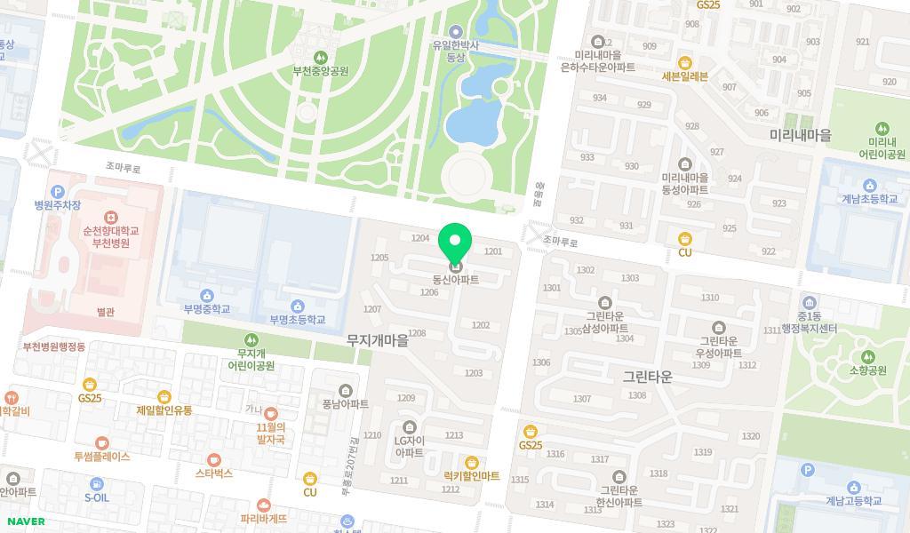 중동무지개어린이집 위치 지도