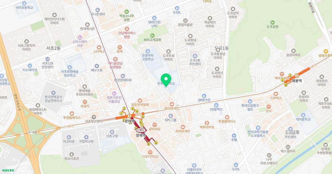 서울언주초등학교병설유치원 위치 지도