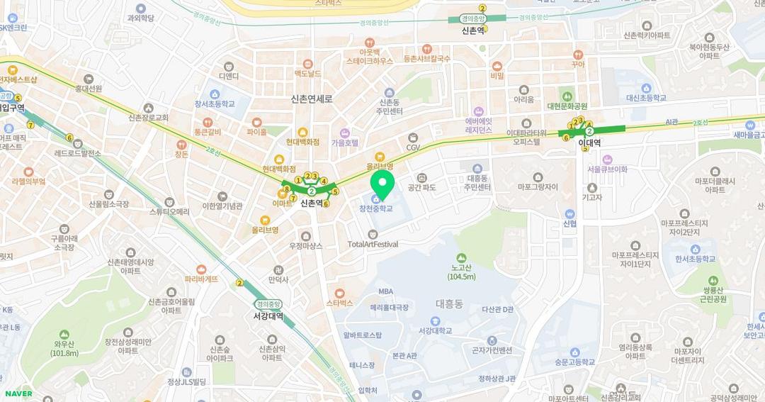 서울창천초등학교병설유치원 위치 지도