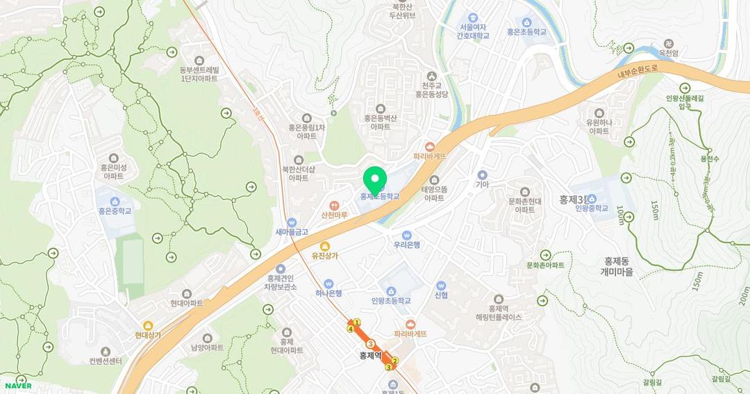 서울홍제초등학교병설유치원 위치 지도