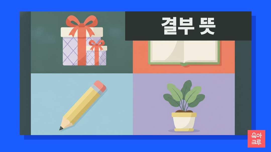 결부 뜻 일러스트, 리본으로 이은 두 상자와 공책, 연필